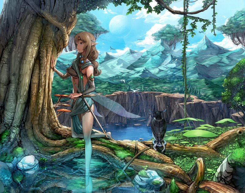 Elf Woman with Sword — Green