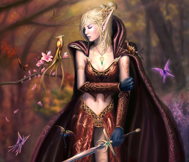 Elf Woman with Sword — Purple