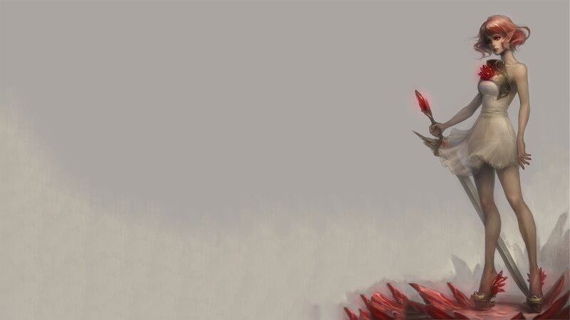 Elf Woman with Sword — White, Dramatic, Digital Art, Red Crystals