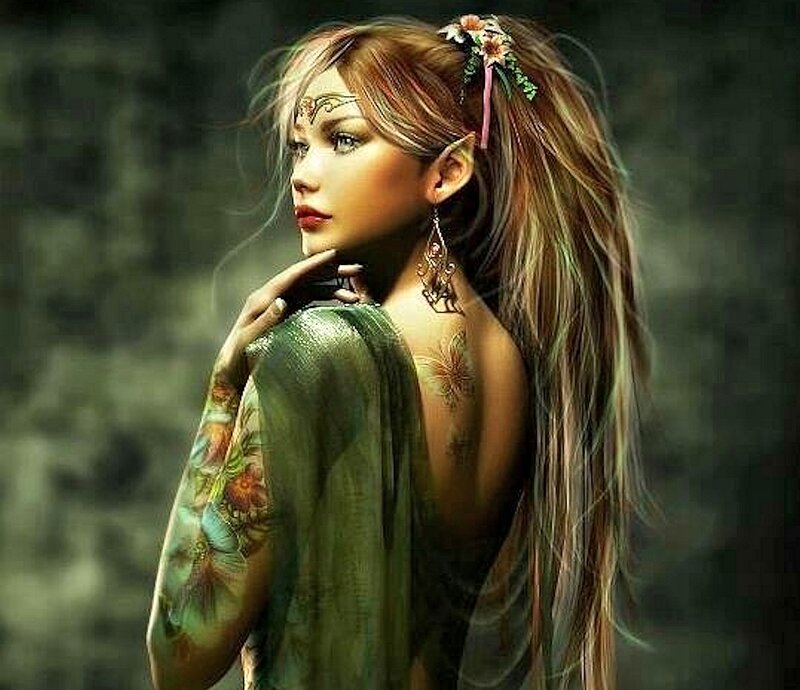 Elf Woman with Tattoos — Green