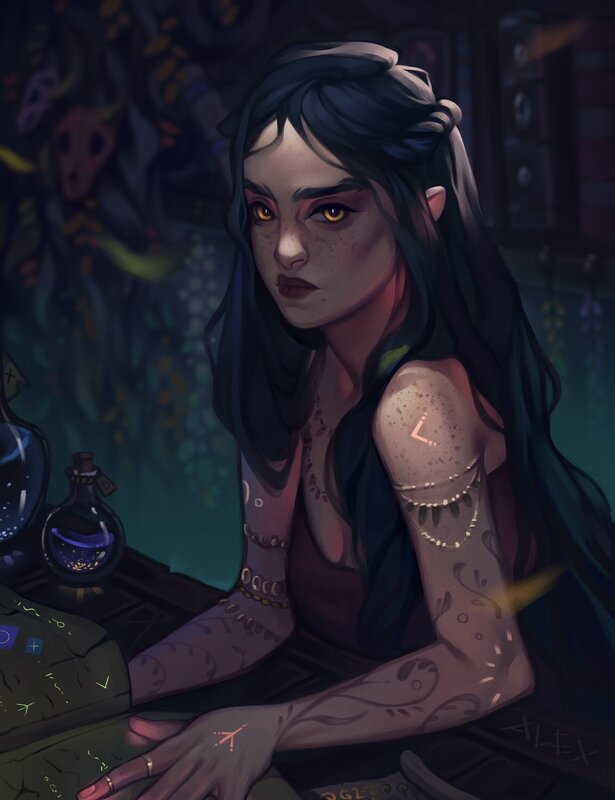 Elf Woman with Tattoos — Purple, Dramatic