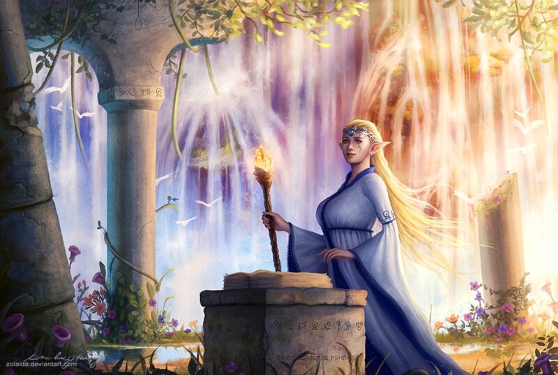 Elf Woman with Torch — Blue