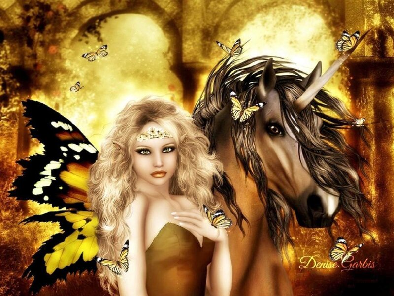 Elf Woman with Unicorn — Gold