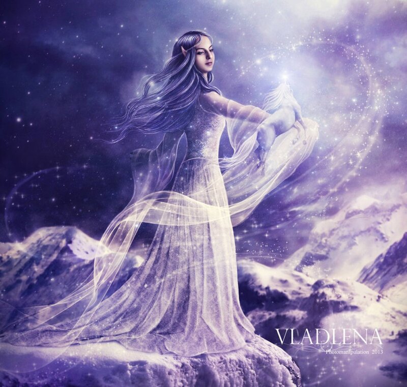 Elf Woman with Unicorn — Purple
