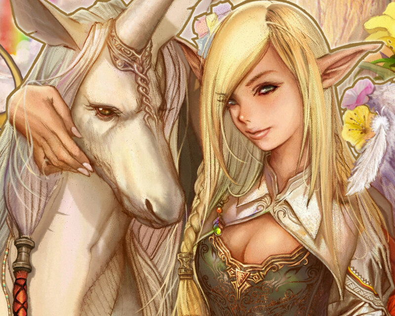 Elf Woman with Unicorn