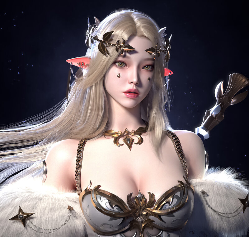 Elf Woman with Weapon — White