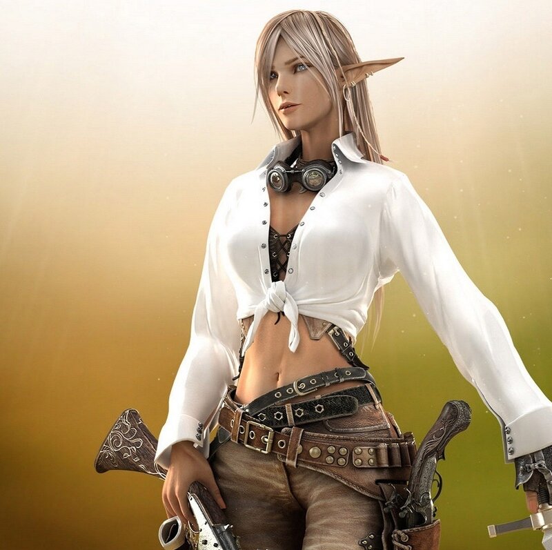 Elf Woman with Weapons — White, Confident