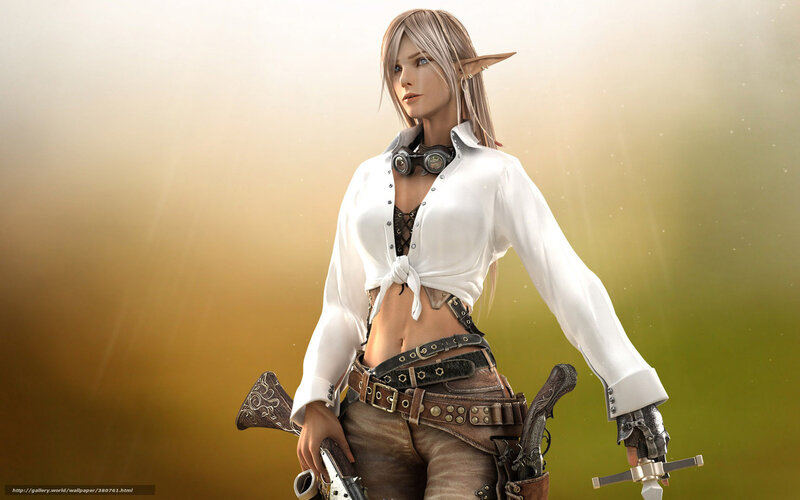 Elf Woman with Weapons — White, Dramatic, Sunset, 3d Render