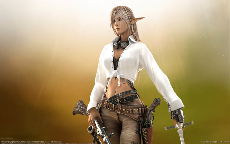 Elf Woman with Weapons — White