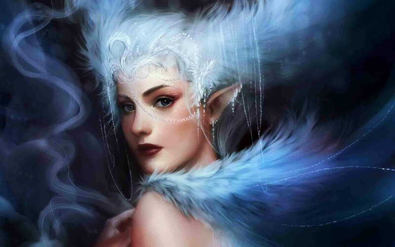 Elf Woman with White Hair — Blue, Dramatic