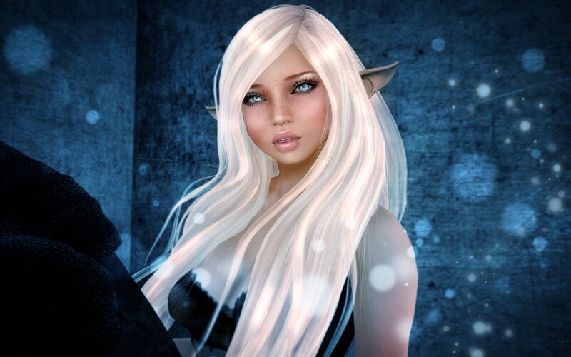 Elf Woman with White Hair — Blue, Dramatic, Winter