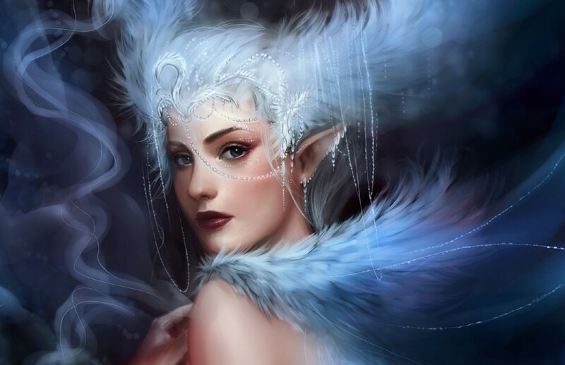 Elf Woman with White Hair — Blue