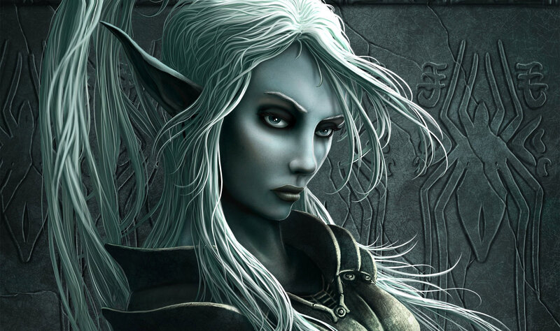 Elf Woman with White Hair — Gray, Dramatic, Digital Art, Long Hair