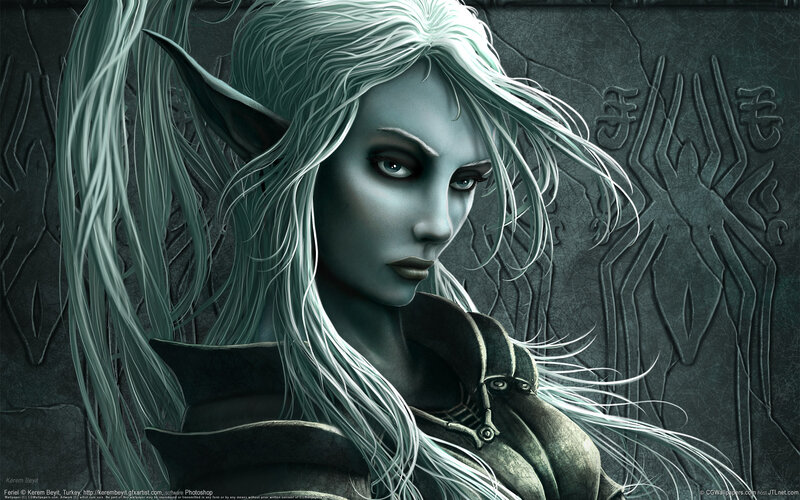 Elf Woman with White Hair — Gray, Dramatic
