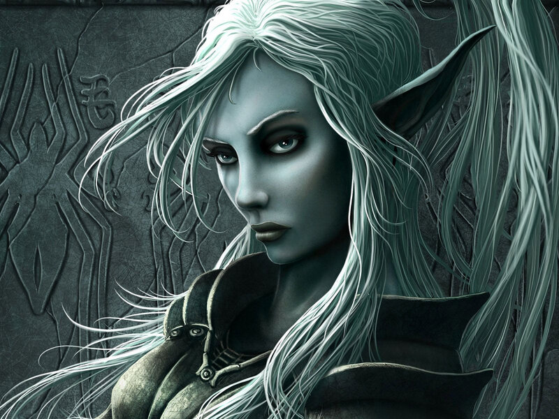 Elf Woman with White Hair — Gray