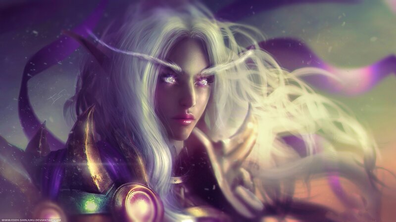 Elf Woman with White Hair — Purple, Dramatic, Digital Art, Armor