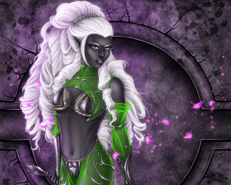 Elf Woman with White Hair — Purple, Dramatic