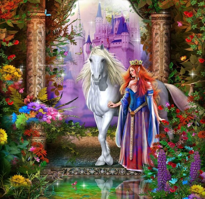 Elf Woman with White Horse — Purple