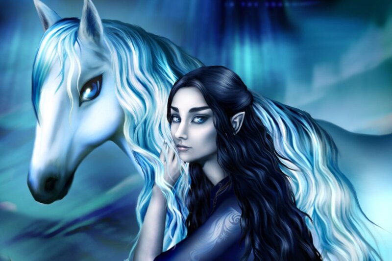 Elf Woman with White Horse