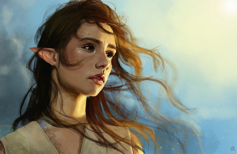 Elf Woman with Wind-blown Hair