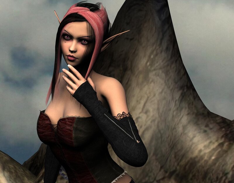 Elf Woman with Wings — Black, Dramatic