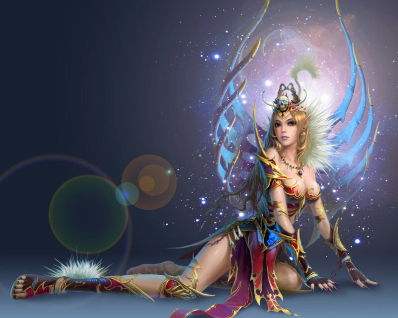 Elf Woman with Wings — Blue, Dramatic, Night, Digital Art, Armor