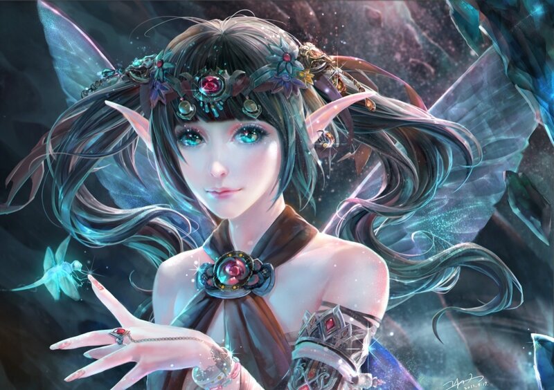 Elf Woman with Wings — Blue, Fantasy