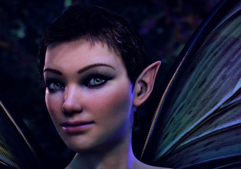 Elf Woman with Wings — Blue, Mysterious, Night