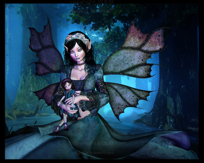 Elf Woman with Wings — Blue, Mysterious