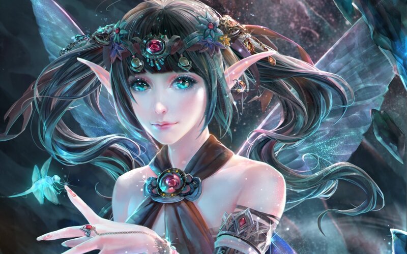 Elf Woman with Wings — Blue, Mystical