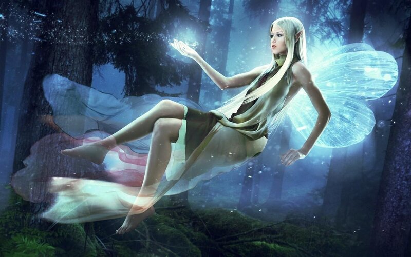 Elf Woman with Wings — Blue, Serene, Night