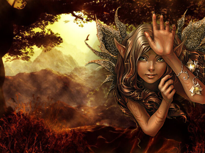 Elf Woman with Wings — Brown, Serene