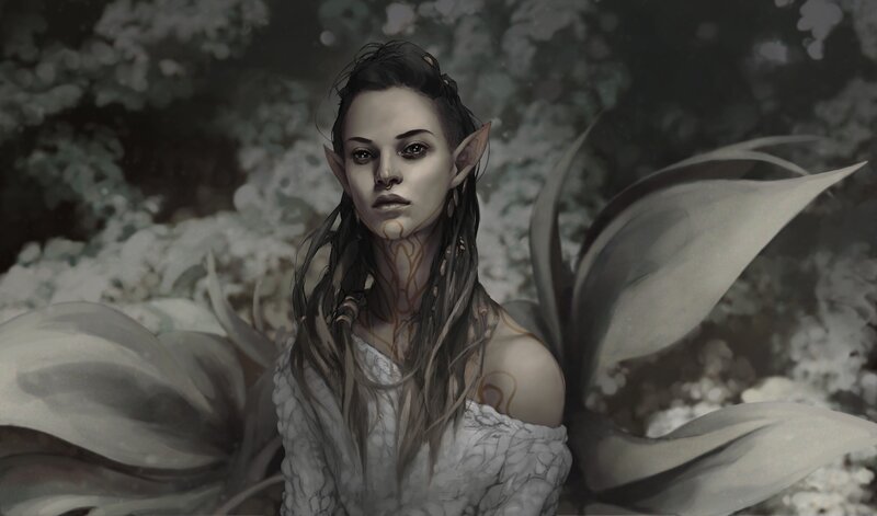 Elf Woman with Wings — Gray, Dramatic