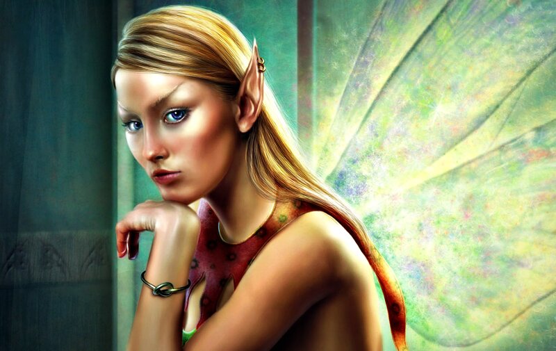 Elf Woman with Wings — Green, Dramatic