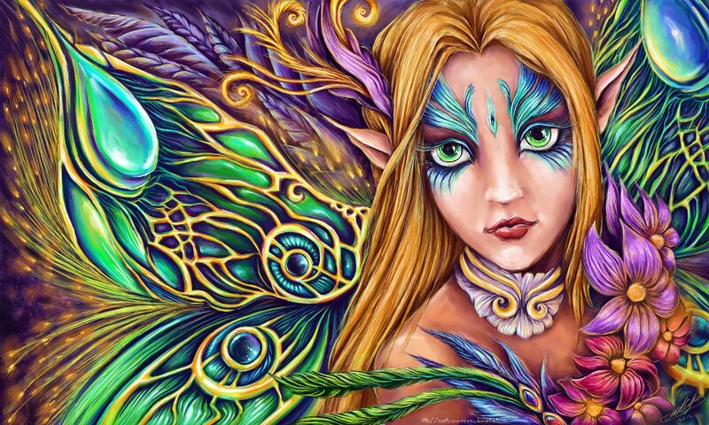 Elf Woman with Wings — Green, Fantastical