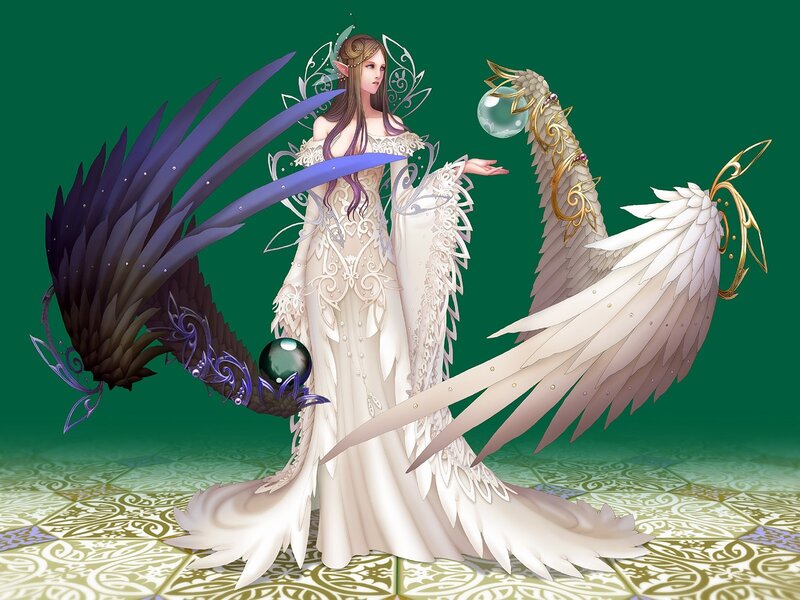 Elf Woman with Wings — Green, Serene, Digital Art, Scepter, Crystal Ball