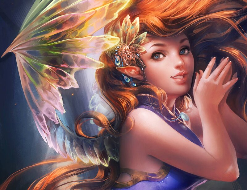 Elf Woman with Wings — Orange, Dramatic