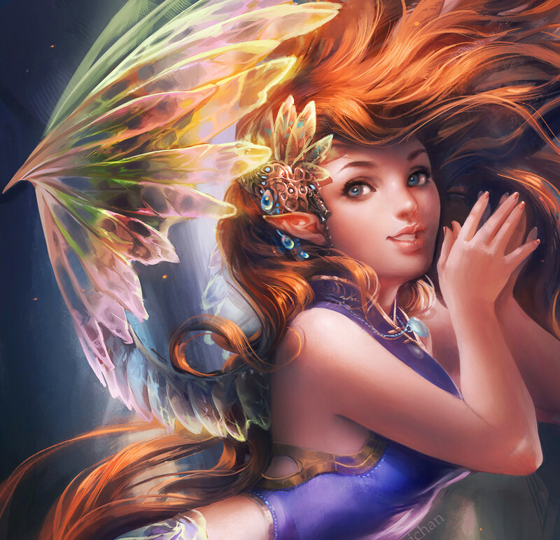 Elf Woman with Wings — Orange, Serene