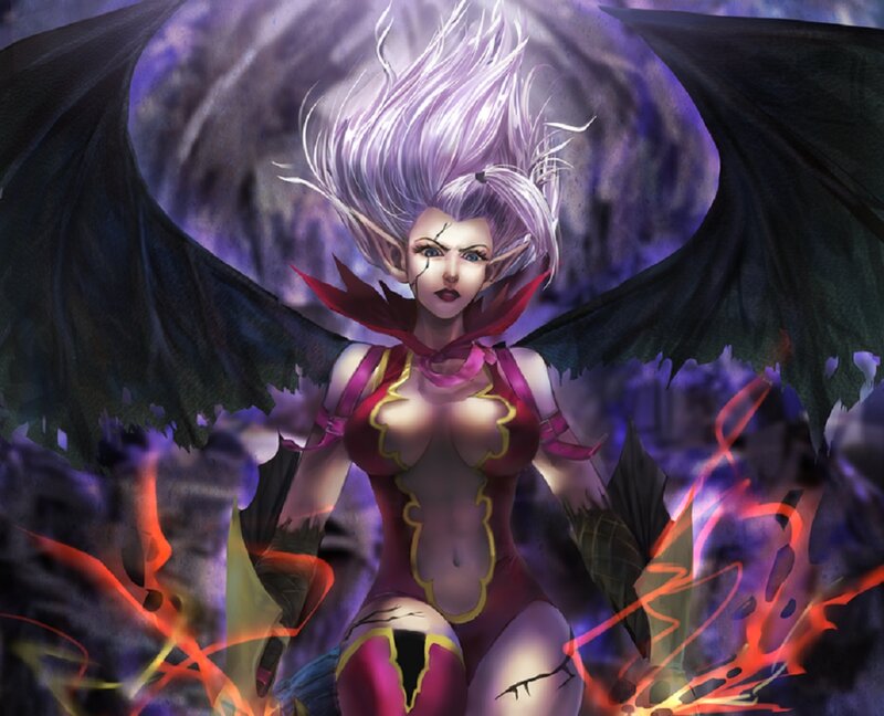 Elf Woman with Wings — Purple, Dramatic, Digital Art, Fire