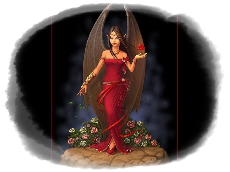 Elf Woman with Wings — Red, Dramatic, Night