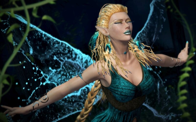 Elf Woman with Wings — Teal