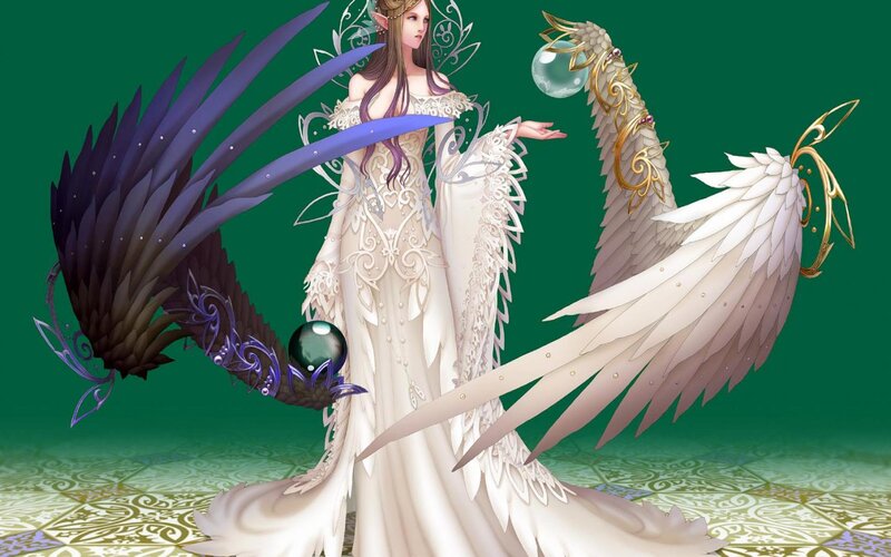 Elf Woman with Wings — White, Serene, Digital Art, Dress