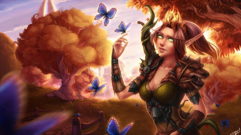 Elf Woman with Wolf — Orange