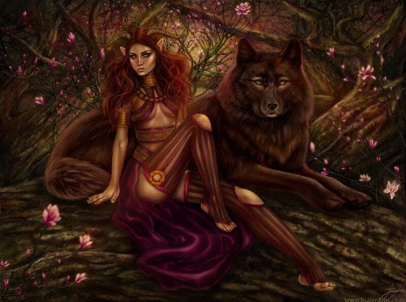 Elf Woman with Wolf