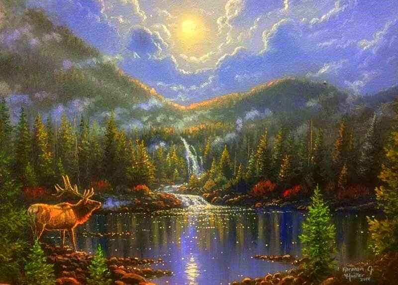 Elk by a Lake — Blue