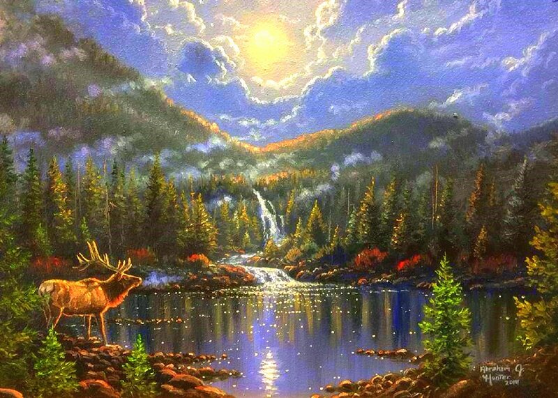 Elk by a Lake
