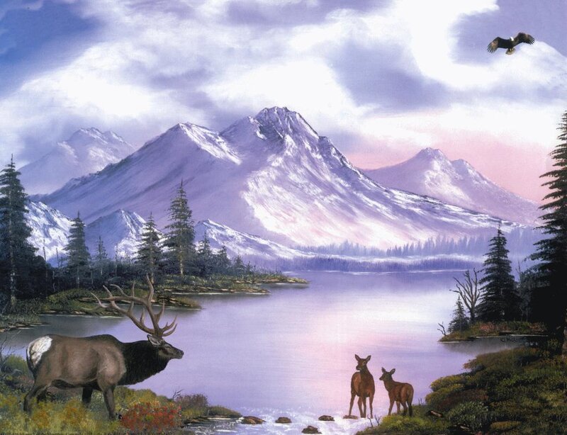 Elk Family by Lake