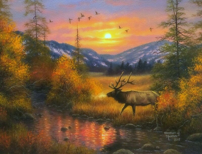Elk in Autumn Field — Orange
