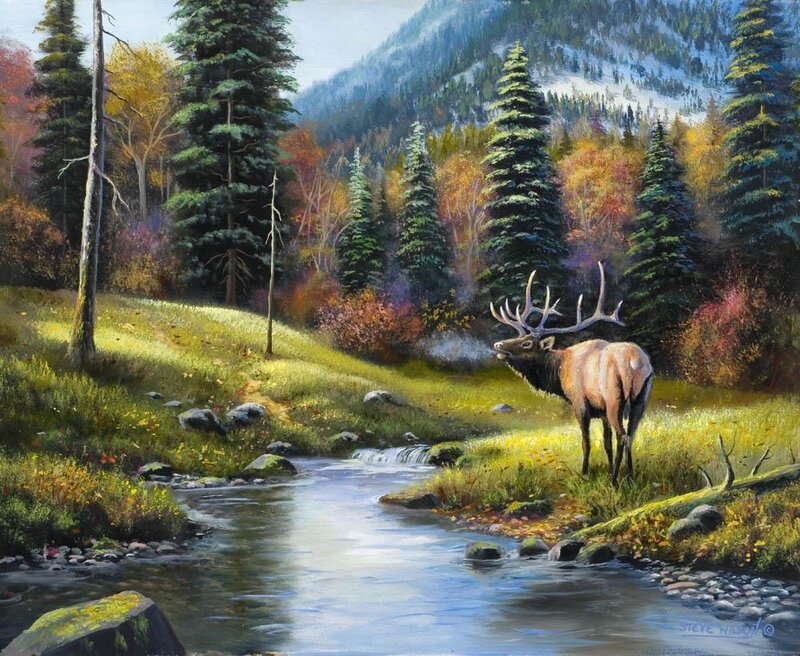 Elk in Forest — Green