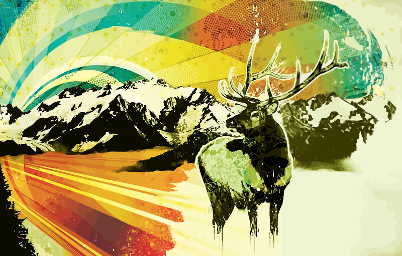Elk in mountain landscape